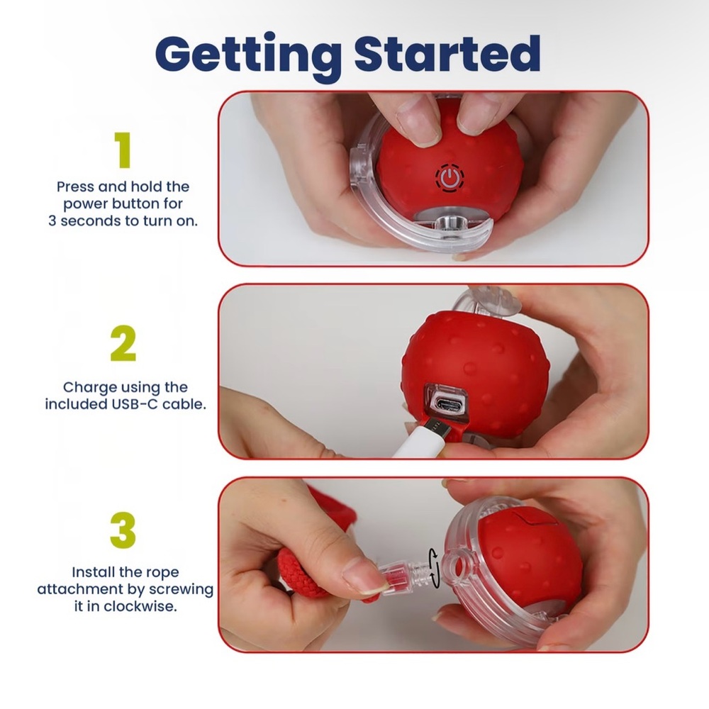 NIB Chirp and Chase Motion Activated Cat Ball with LED Lights  - Red - Picture 9 of 9